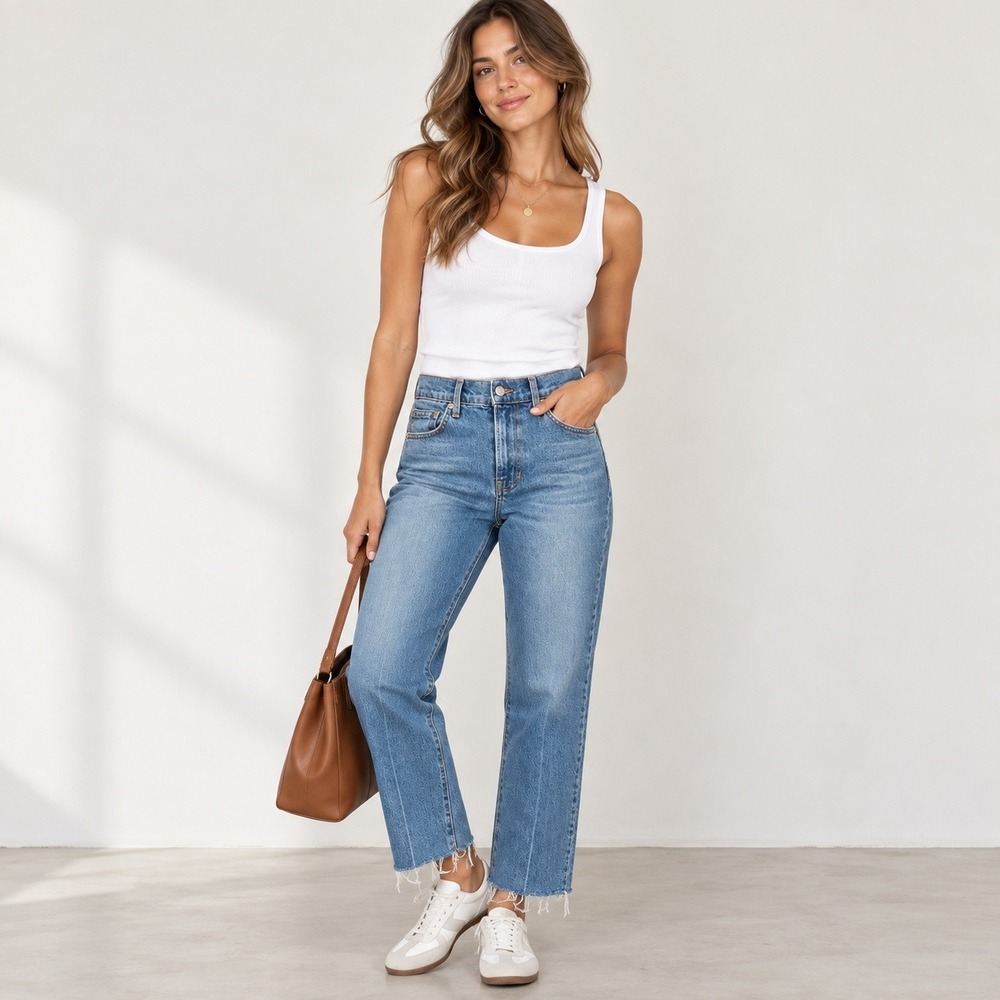 Veronica Beard Joey Straight Leg Jeans Womens 25 Fits 27 Blue High Rise Raw Hem